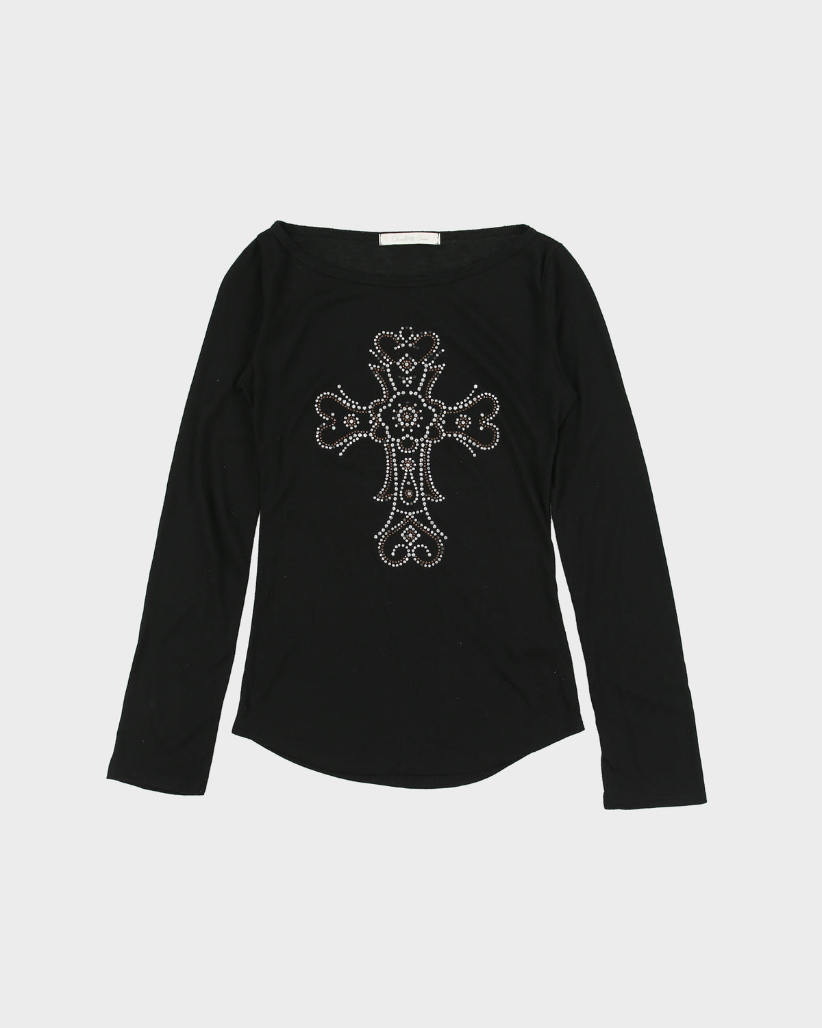 Vintage Y2K 2000s Charlotte Russe Rhinestone Cross Long Sleeve Top - S