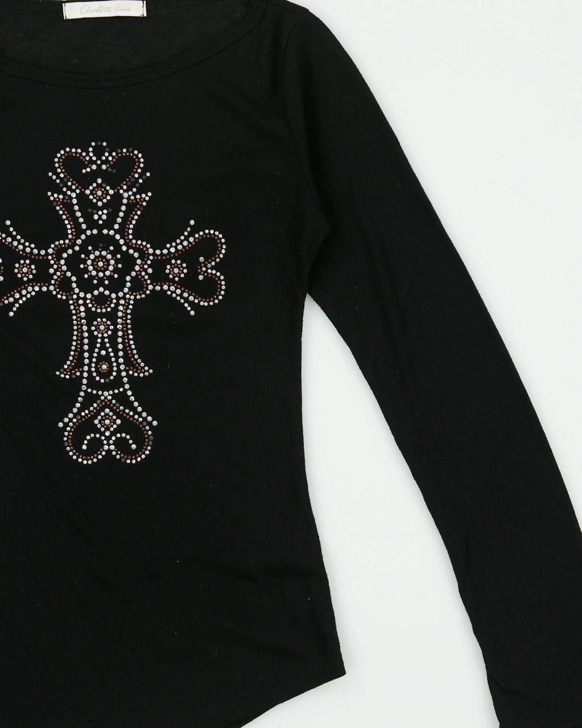 Vintage Y2K 2000s Charlotte Russe Rhinestone Cross Long Sleeve Top - S