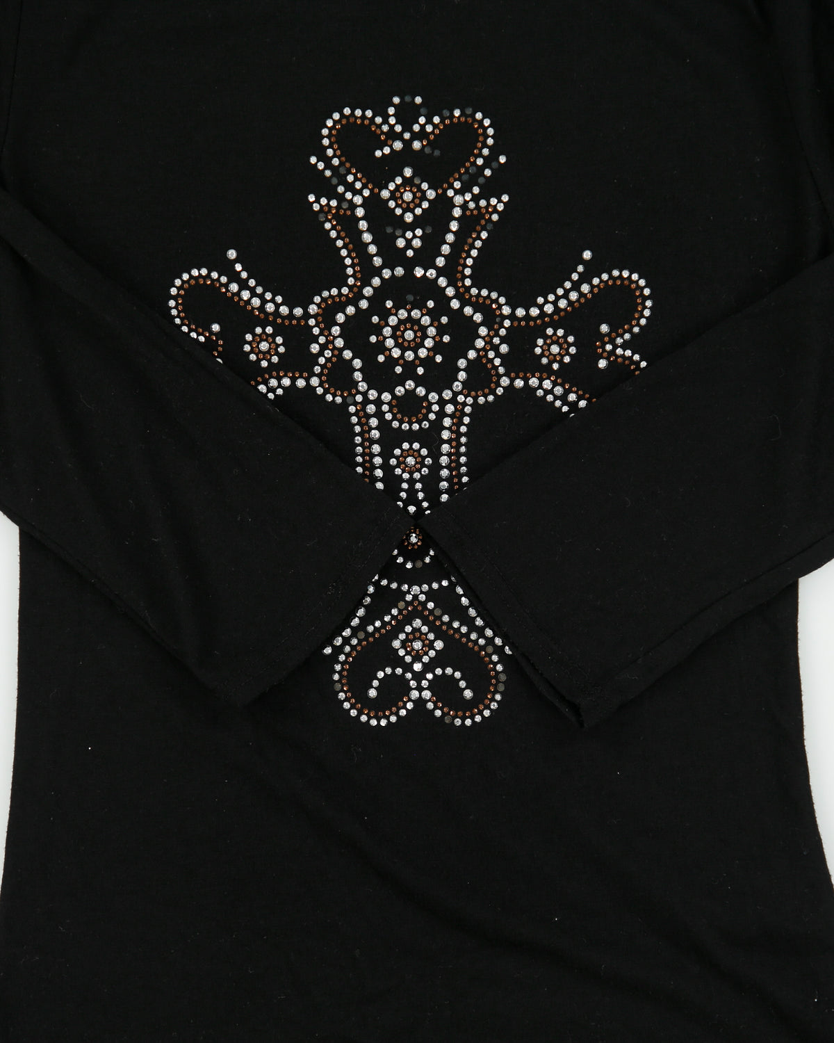 Vintage Y2K 2000s Charlotte Russe Rhinestone Cross Long Sleeve Top - S