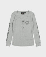 Vintage Y2K 2000s Harley Davidson Jewelled Snap Button Long Sleeve T-shirt - L