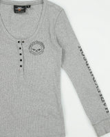 Vintage Y2K 2000s Harley Davidson Jewelled Snap Button Long Sleeve T-shirt - L