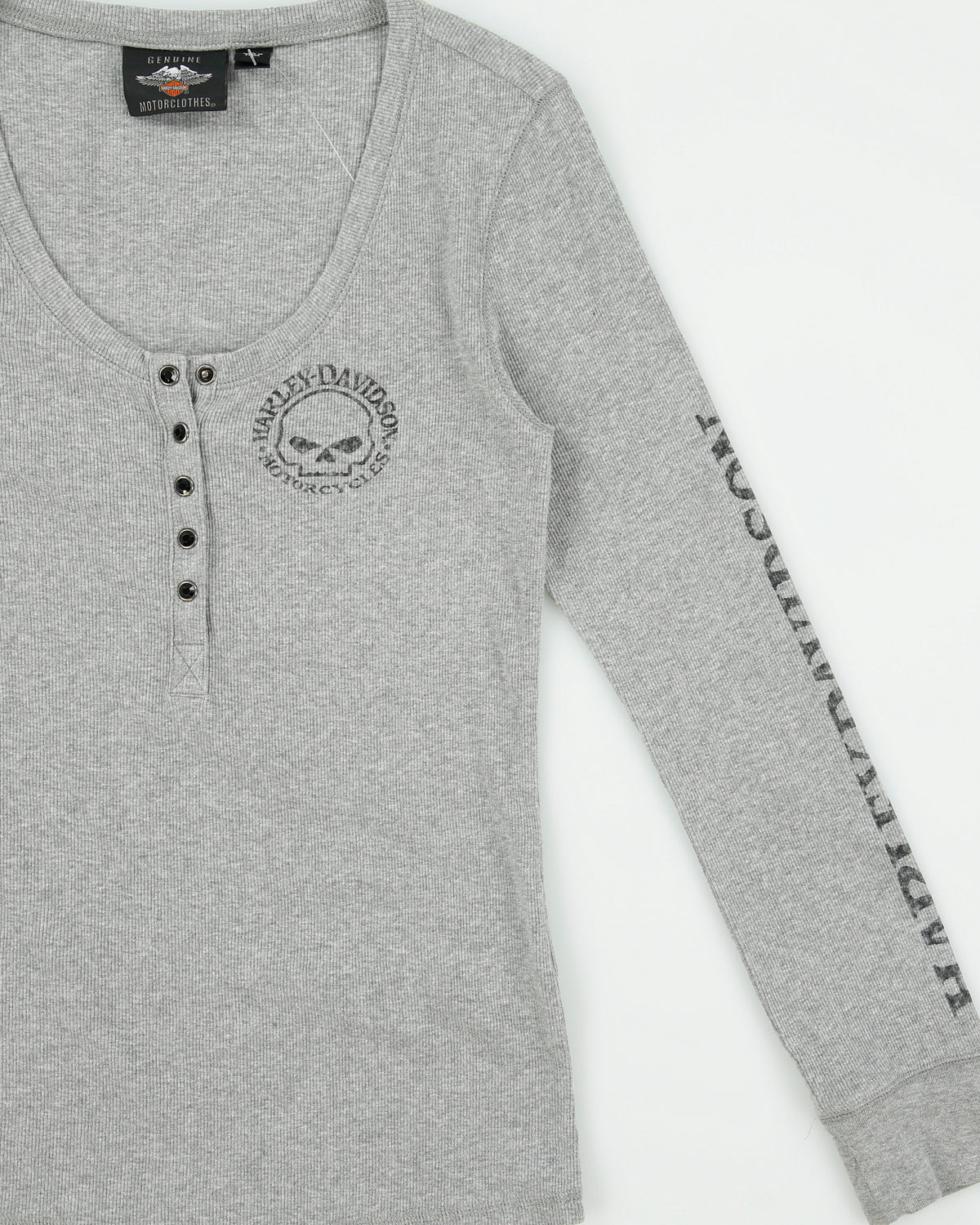 Vintage Y2K 2000s Harley Davidson Jewelled Snap Button Long Sleeve T-shirt - L