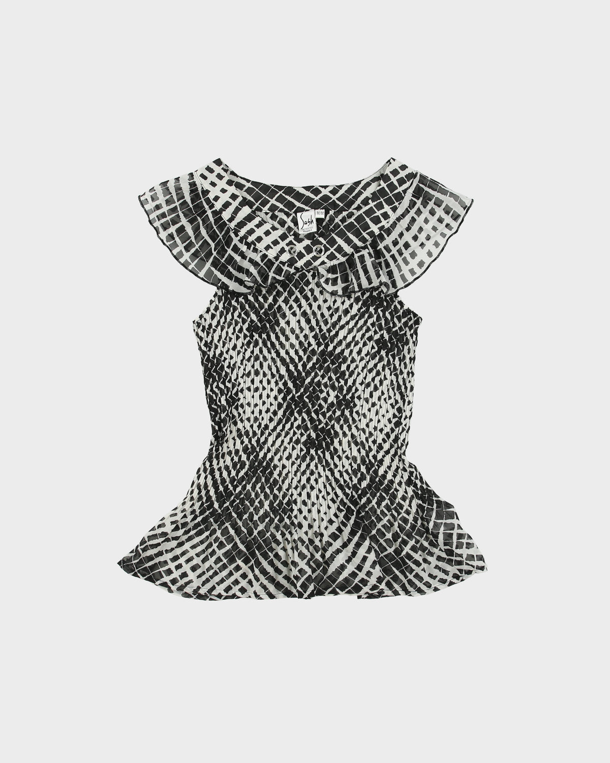Vintage Y2K 00s Sash Mesh Plisse Ruffle Sleeveless Blouse - M