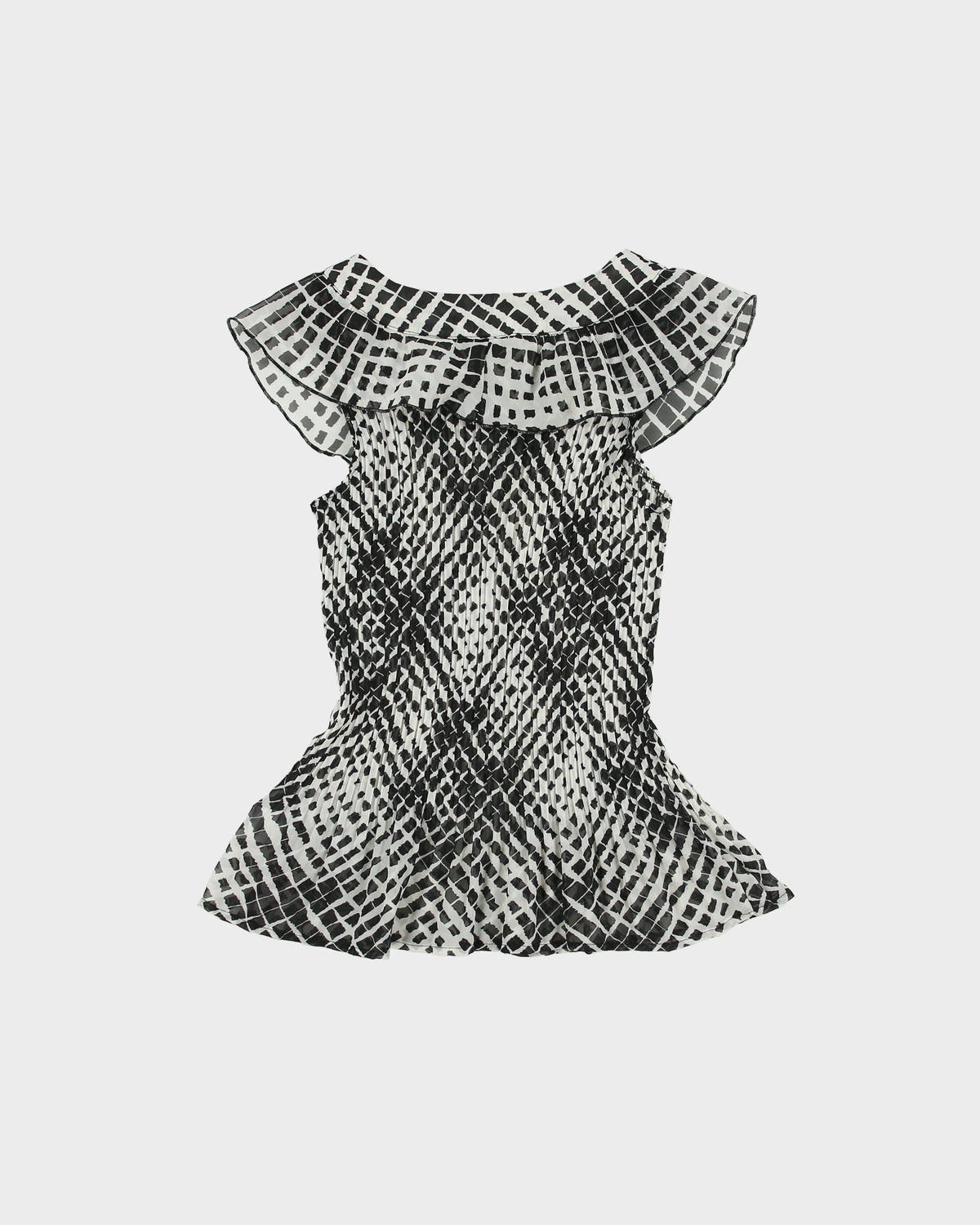 Vintage Y2K 00s Sash Mesh Plisse Ruffle Sleeveless Blouse - M