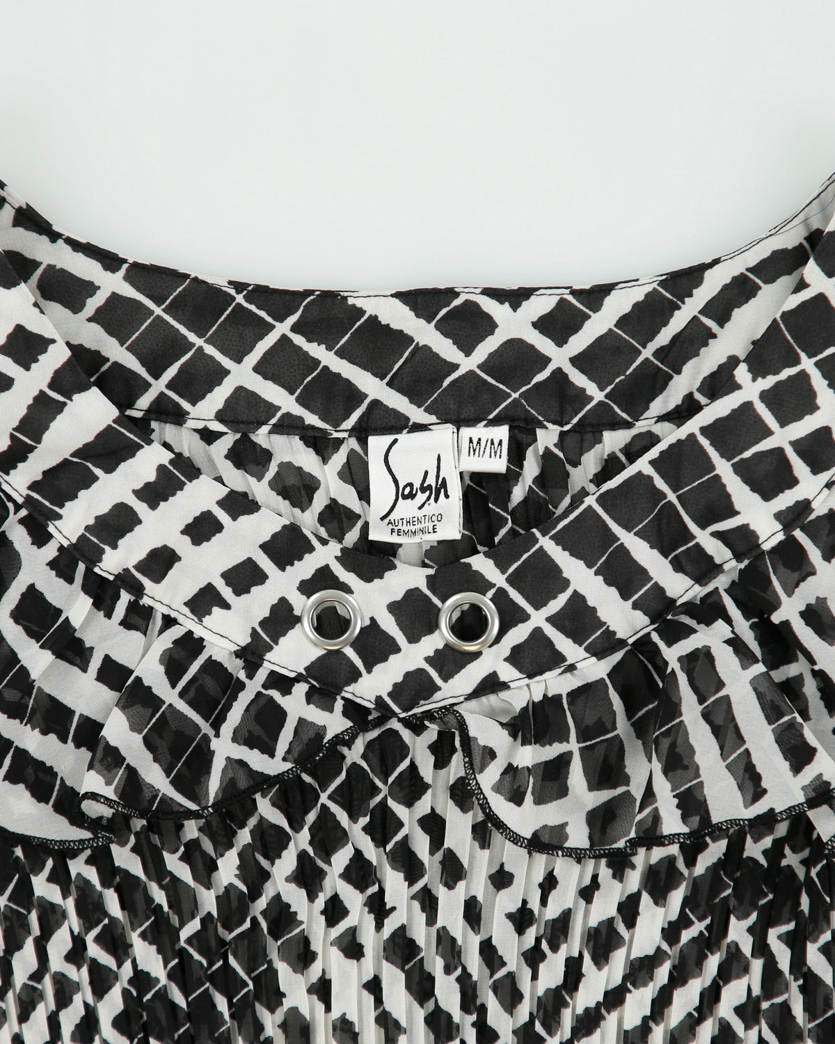 Vintage Y2K 00s Sash Mesh Plisse Ruffle Sleeveless Blouse - M