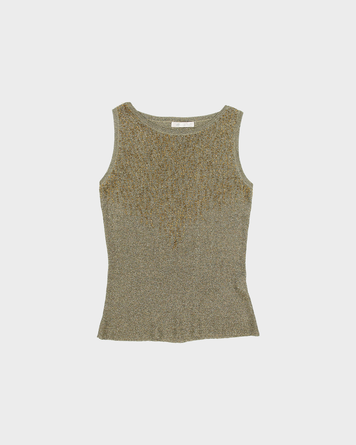 Vintage Y2K 00s Hua Fu Fine Knit Sparkly Beaded Sleeveless Top - S