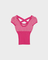 Vintage Y2K 00s Bebe Synched Waist Cross Back Rhinestone Logo Knit Top - S