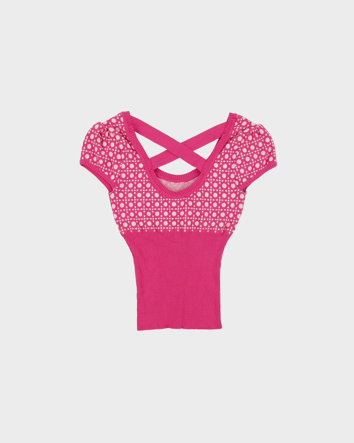 Vintage Y2K 00s Bebe Synched Waist Cross Back Rhinestone Logo Knit Top - S