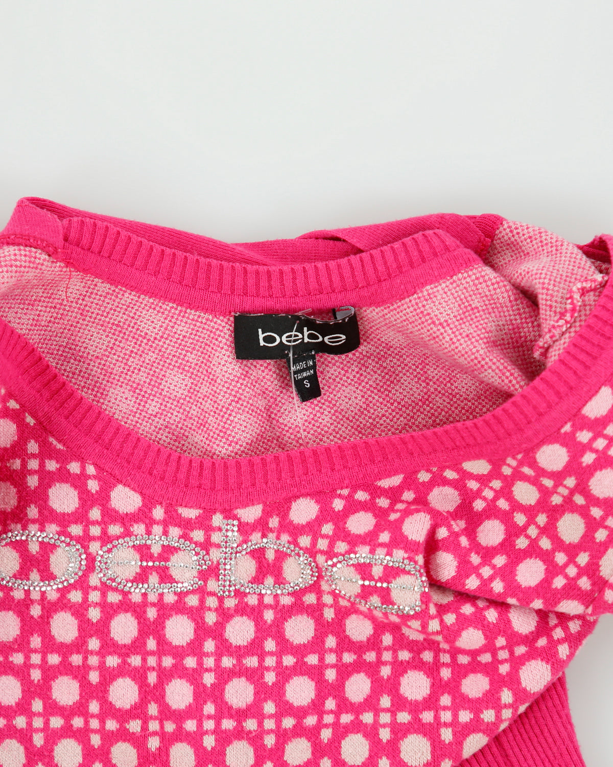 Vintage Y2K 00s Bebe Synched Waist Cross Back Rhinestone Logo Knit Top - S