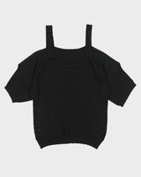 Vintage Y2K 00s Le Chateau Cold Shoulder Semi Sheer Sparkly Knit Top - XL