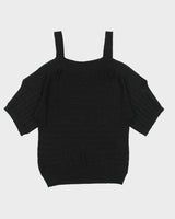 Vintage Y2K 00s Le Chateau Cold Shoulder Semi Sheer Sparkly Knit Top - XL