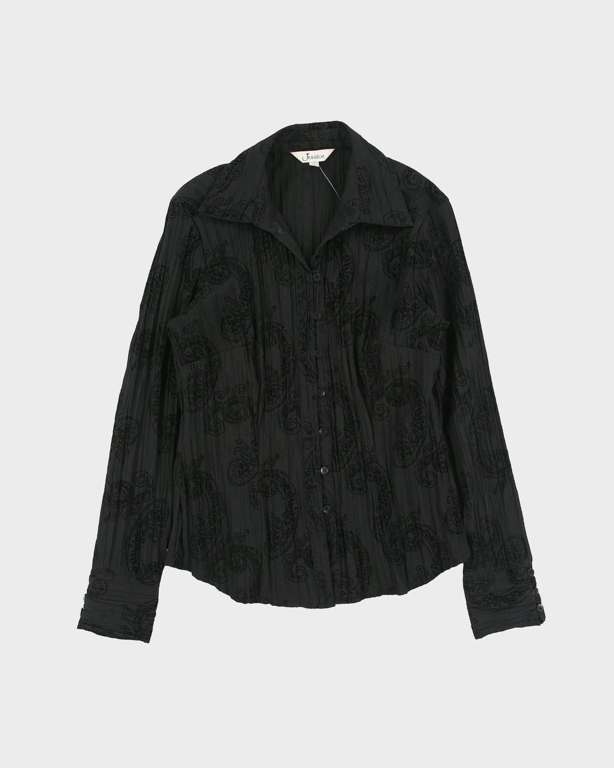 Vintage 1990s Jessica Velvet Paisley Pattern Crinkle Blouse - M