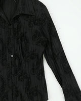 Vintage 1990s Jessica Velvet Paisley Pattern Crinkle Blouse - M