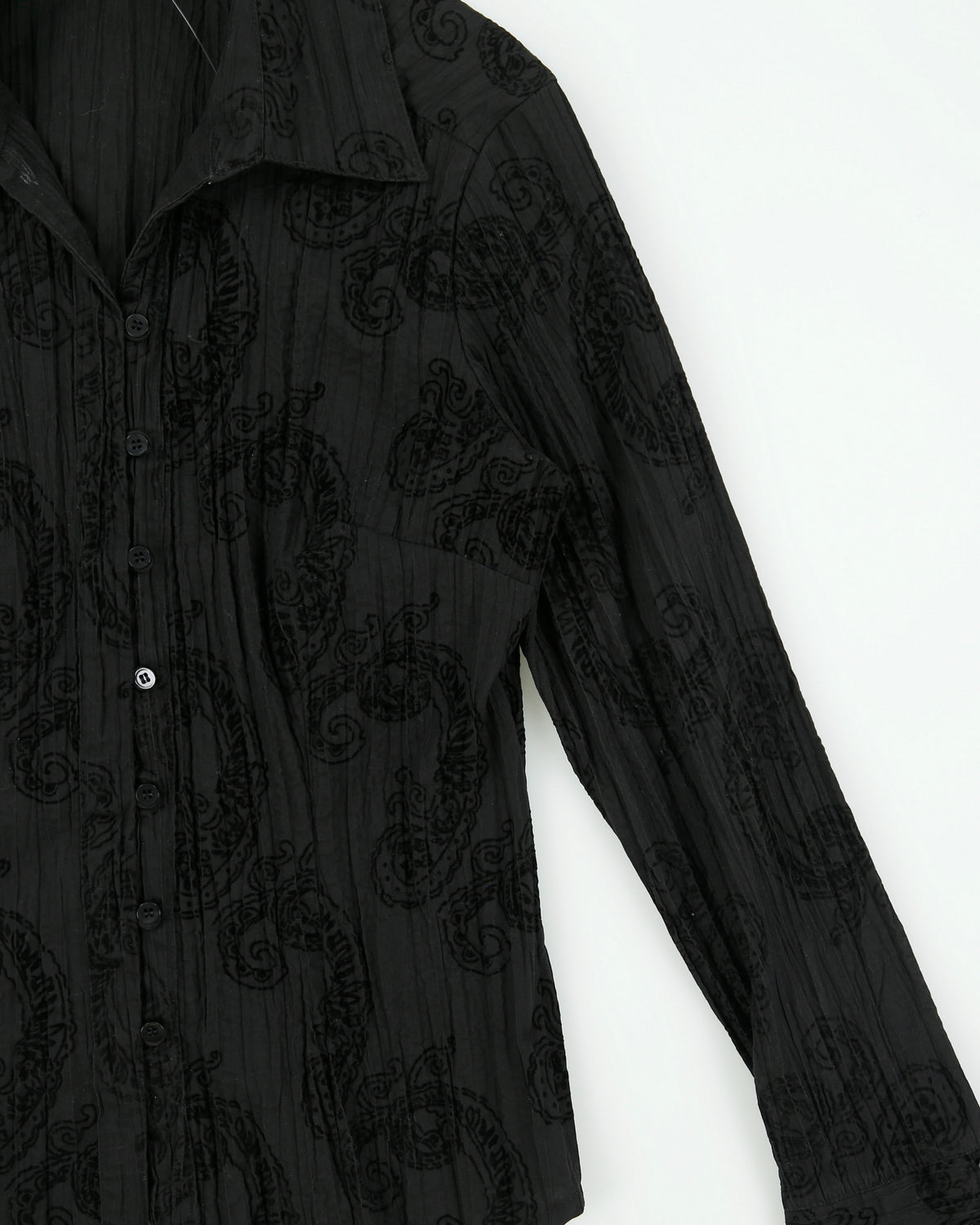 Vintage 1990s Jessica Velvet Paisley Pattern Crinkle Blouse - M