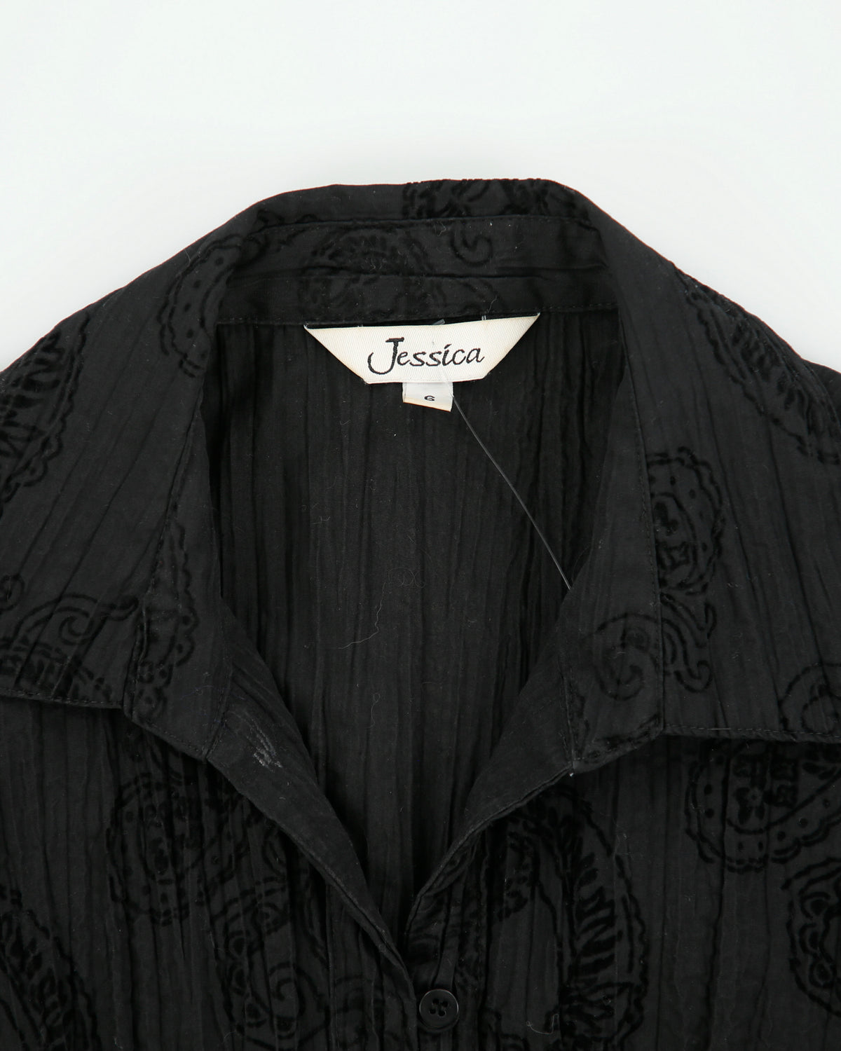 Vintage 1990s Jessica Velvet Paisley Pattern Crinkle Blouse - M