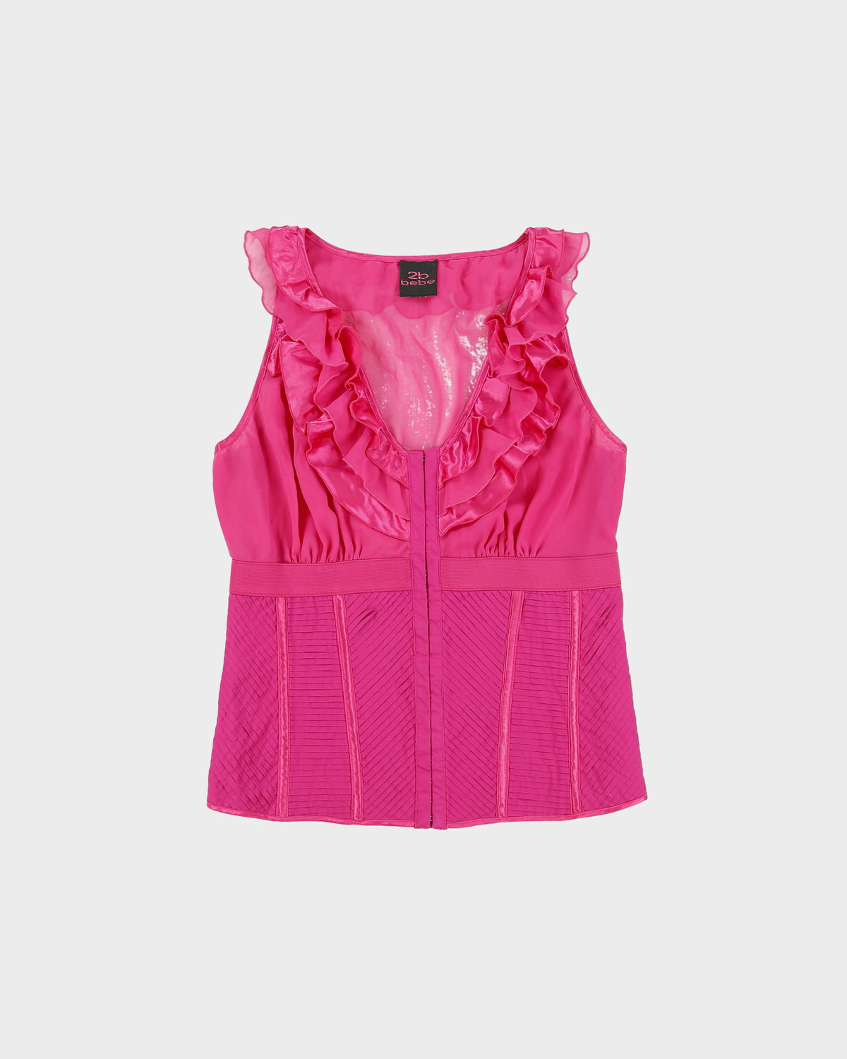 Vintage Y2K 00s 2b Bebe Hook &amp; Eye Ruffle Collar Sleeveless Blouse - M