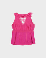 Vintage Y2K 00s 2b Bebe Hook &amp; Eye Ruffle Collar Sleeveless Blouse - M