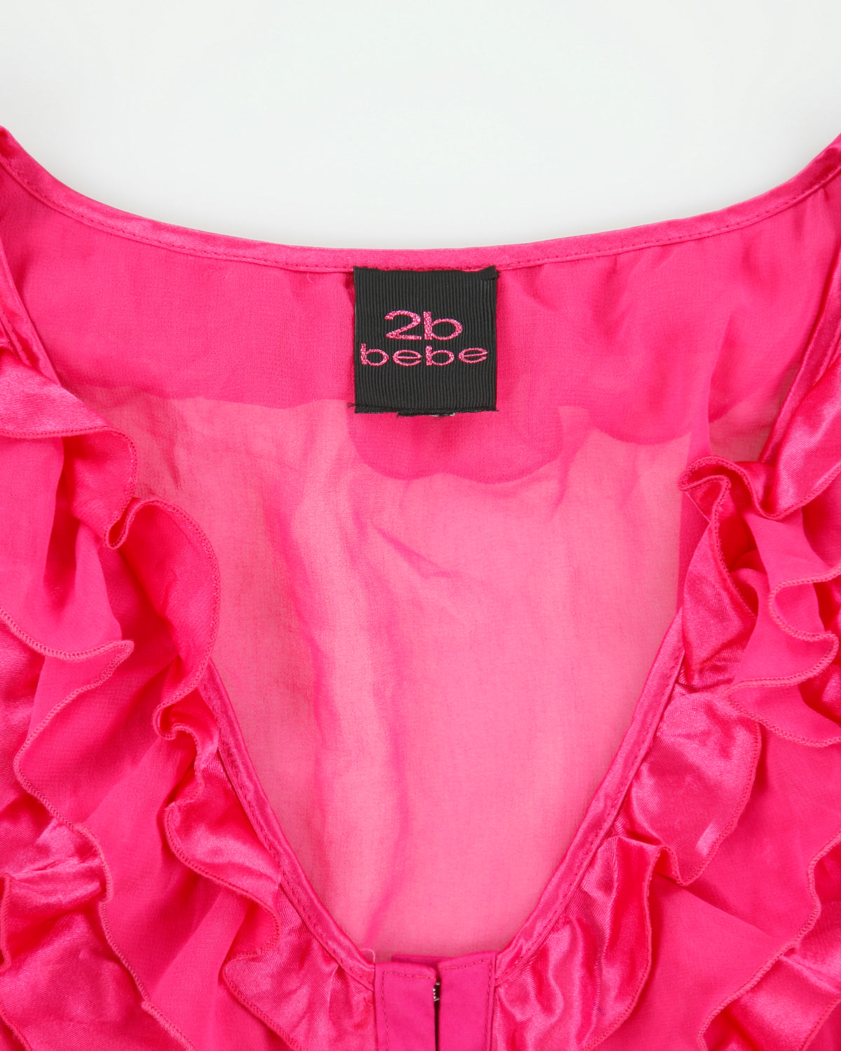 Vintage Y2K 00s 2b Bebe Hook &amp; Eye Ruffle Collar Sleeveless Blouse - M