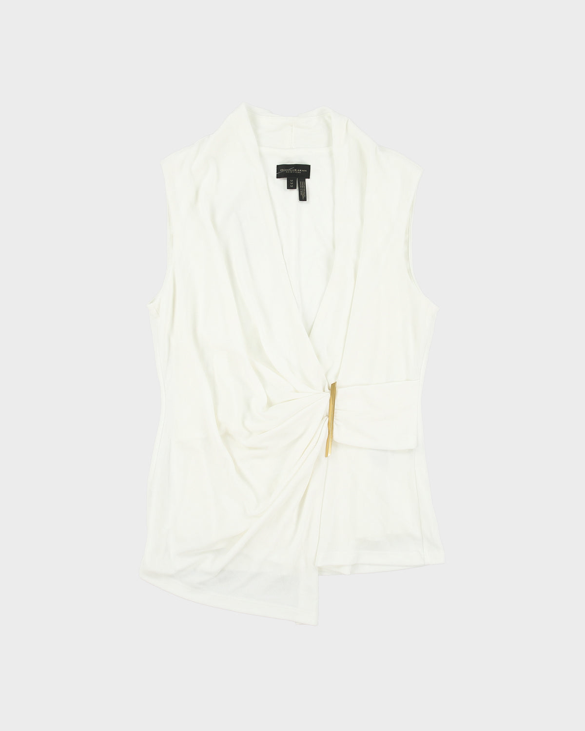 Vintage Y2K 00s Donna Karen Faux Wrap Gathered Sleeveless Top - M