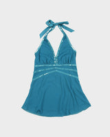 Vintage Y2K 00s Chado Lined Mesh Sequin Halter Neck Top - XS