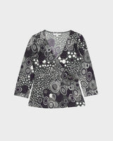 Vintage Y2K 00s A&amp;K Designs Spotty O Ring Faux Wrap 3/4 Sleeve Top - S