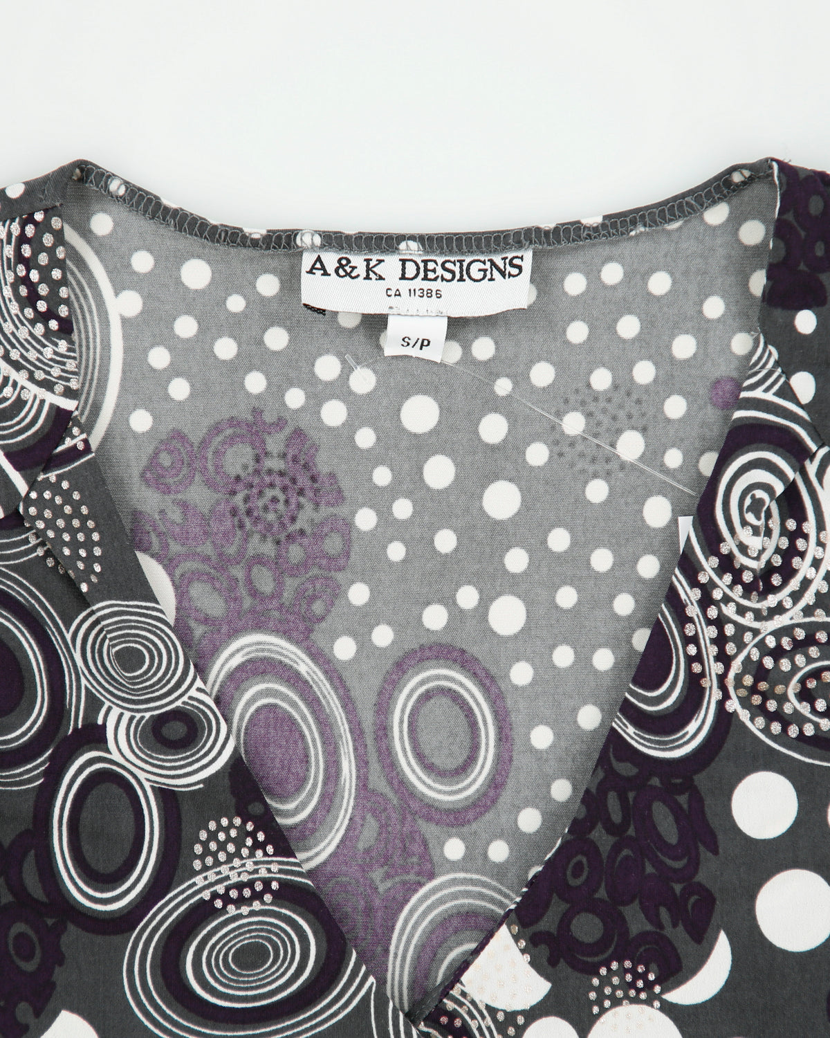 Vintage Y2K 00s A&amp;K Designs Spotty O Ring Faux Wrap 3/4 Sleeve Top - S