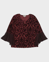 Vintage 1990s Laura Sheer Velvet Detail Flare Sleeve Blouse - M