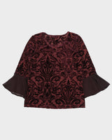 Vintage 1990s Laura Sheer Velvet Detail Flare Sleeve Blouse - M