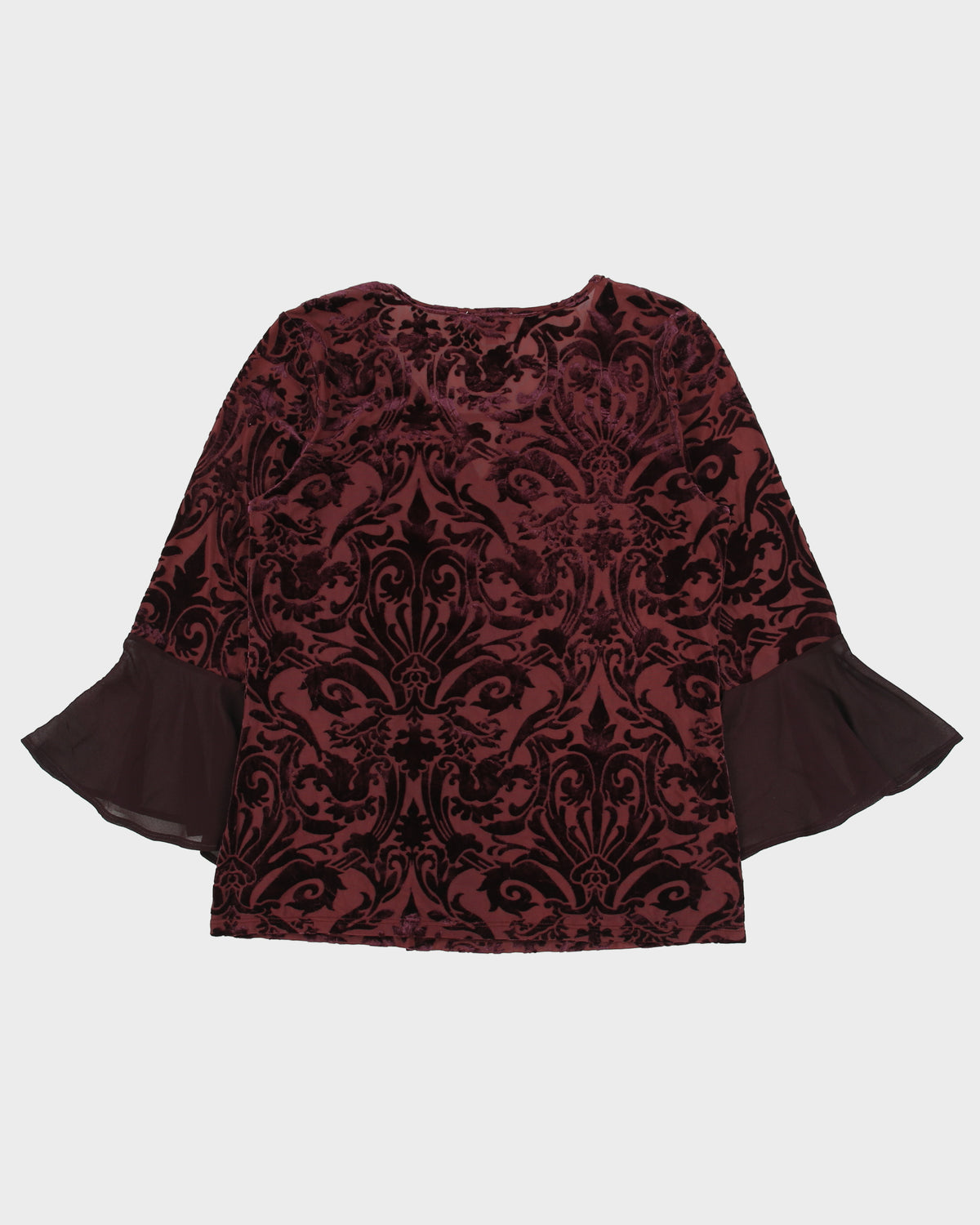 Vintage 1990s Laura Sheer Velvet Detail Flare Sleeve Blouse - M