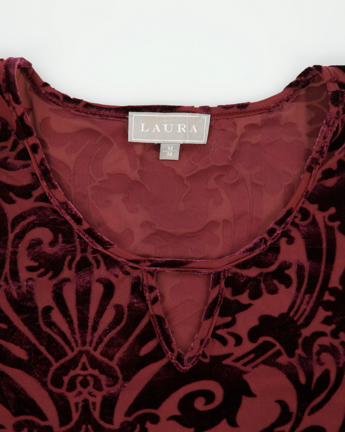 Vintage 1990s Laura Sheer Velvet Detail Flare Sleeve Blouse - M