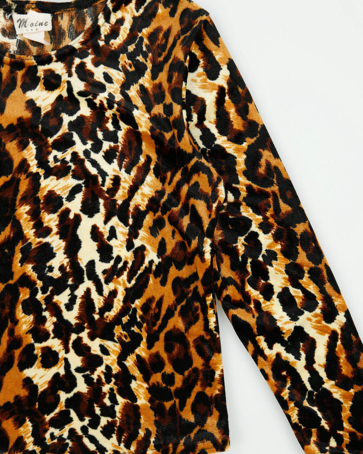 Vintage 1990s Moine USA Leopard Print Velvet Top - S