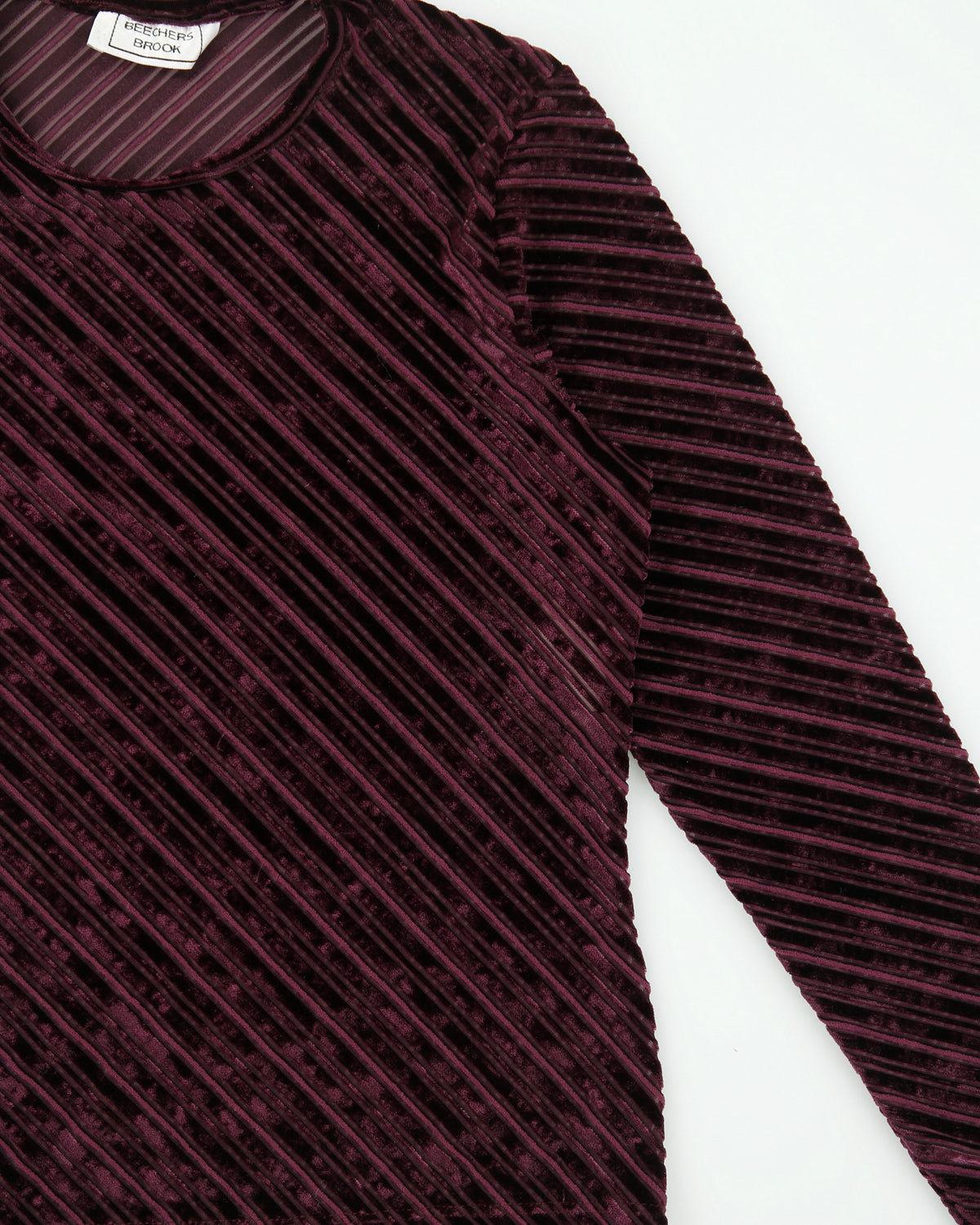 Vintage 1990s Beechers Brook Velvet Sheer Stripe Long Sleeve Top - S