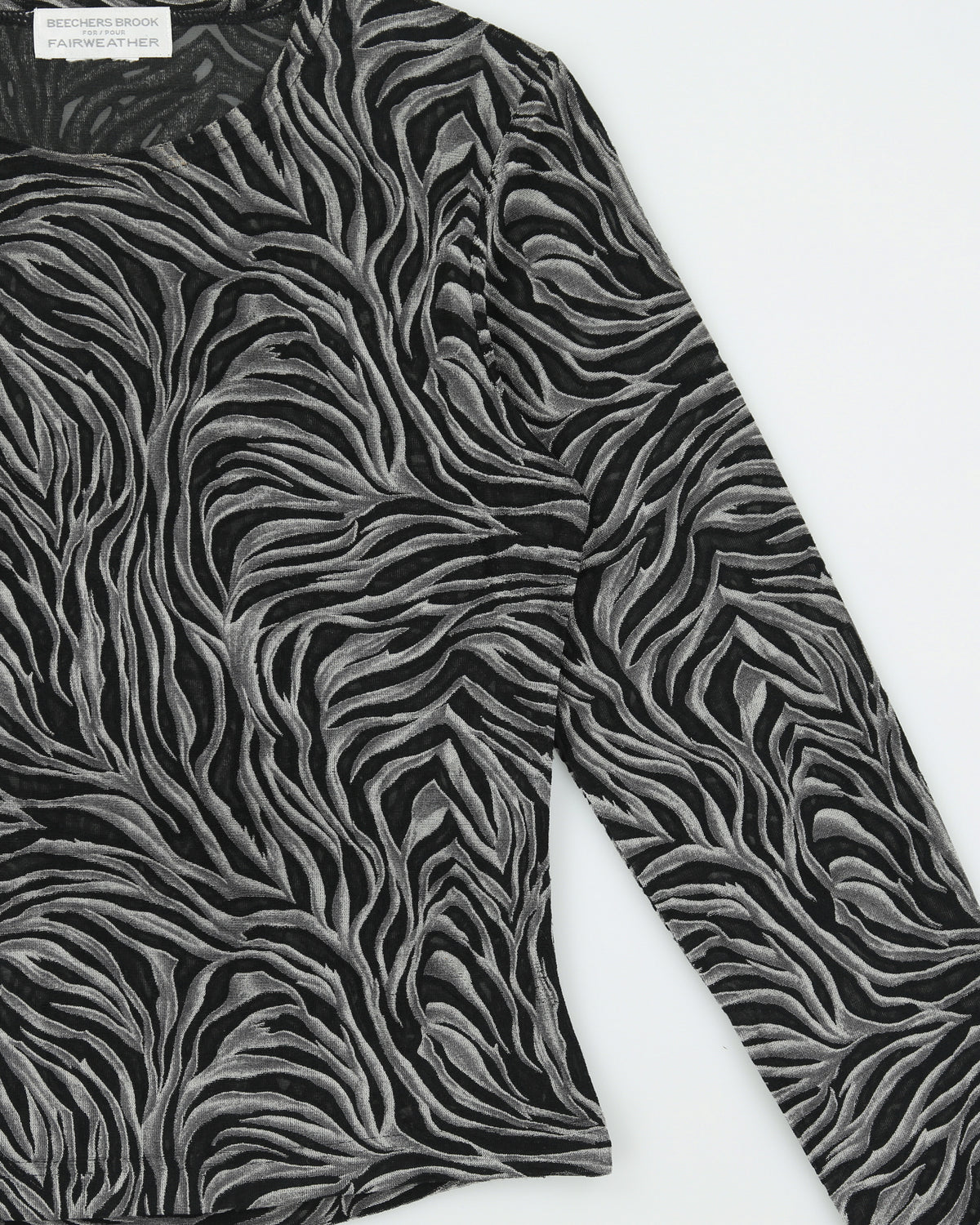 Vintage 1990s Beechers Brook For Fairweather Abstract Semi Mesh Long Sleeve Top - M