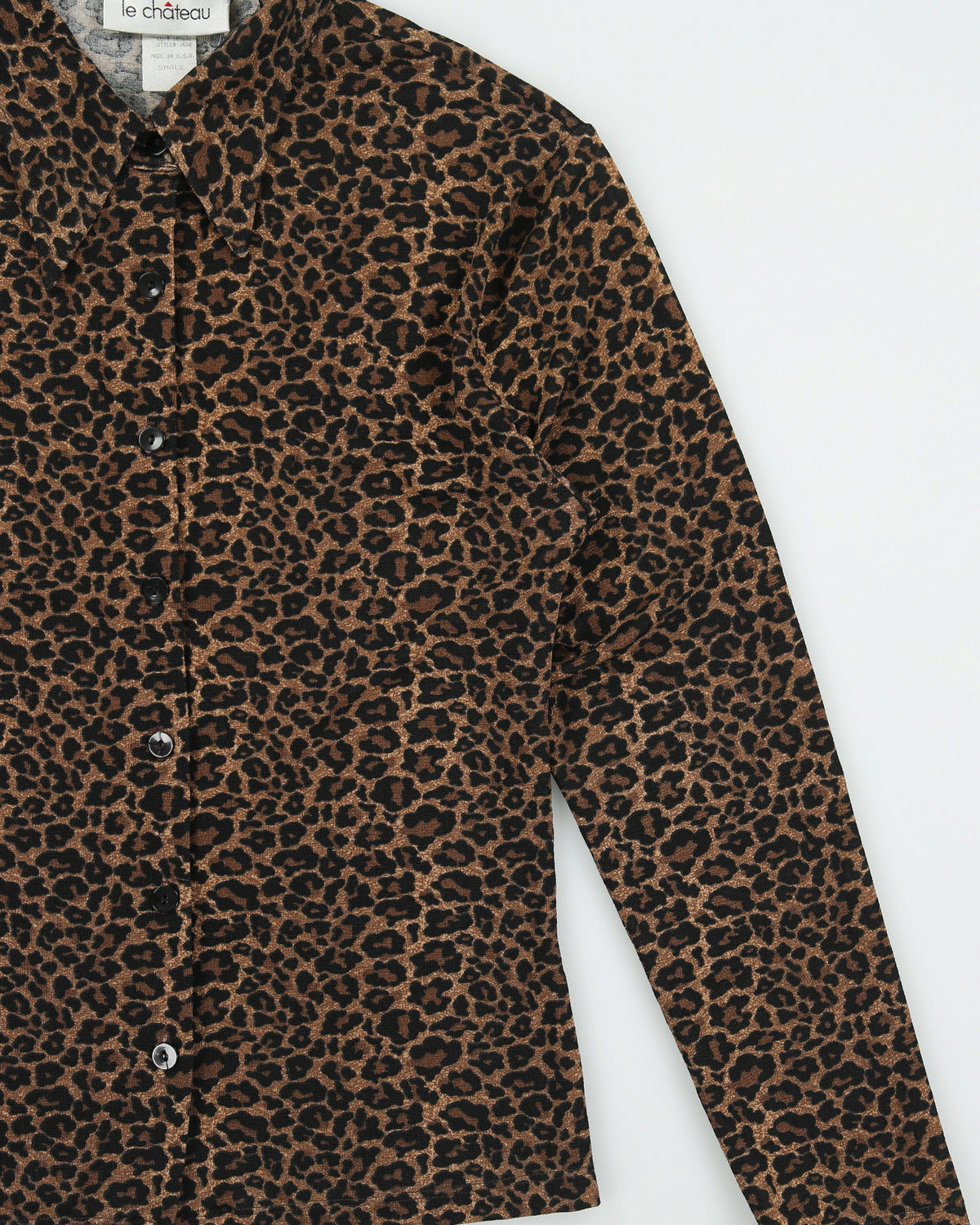 Vintage 1990s Le Chateau Made In USA Leopard Print Long Sleeve Blouse - S