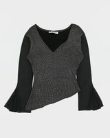 Vintage 1990s Morgan De Toi Sparkly Faux Wrap Mesh Bell Sleeve Top - M
