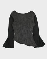 Vintage 1990s Morgan De Toi Sparkly Faux Wrap Mesh Bell Sleeve Top - M