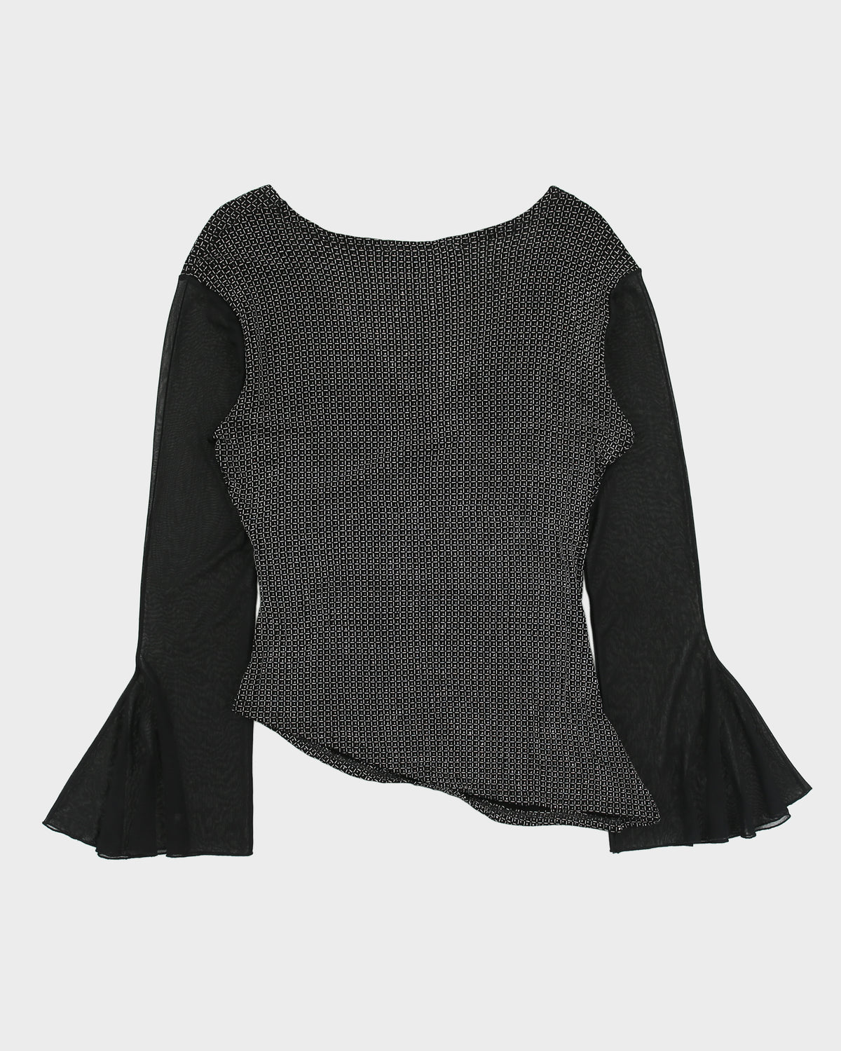 Vintage 1990s Morgan De Toi Sparkly Faux Wrap Mesh Bell Sleeve Top - M