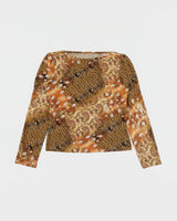 Vintage Y2K 00s Boat Neck Animal &amp; Paisley Print Top - S