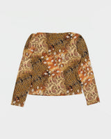 Vintage Y2K 00s Boat Neck Animal &amp; Paisley Print Top - S