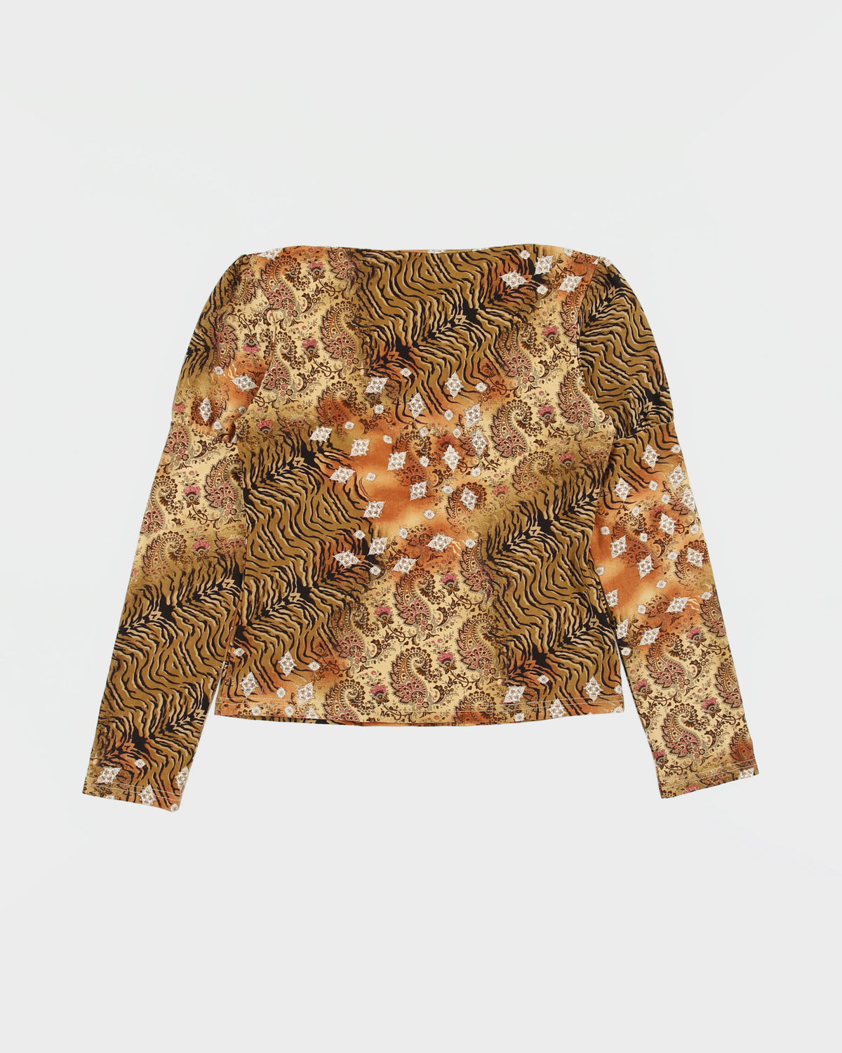 Vintage Y2K 00s Boat Neck Animal &amp; Paisley Print Top - S