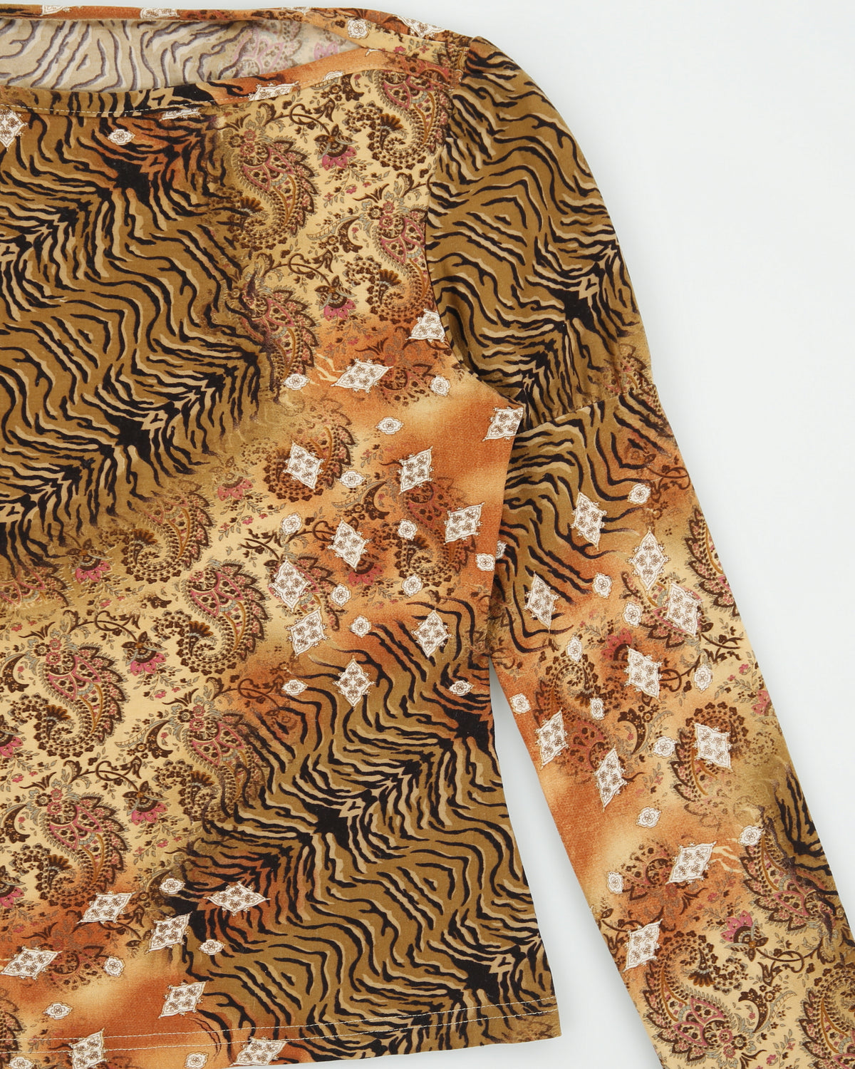 Vintage Y2K 00s Boat Neck Animal &amp; Paisley Print Top - S