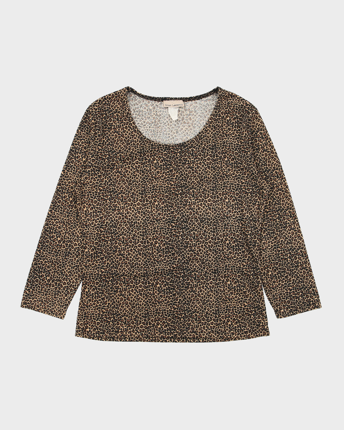 Vintage 1990s Susan Lawrence Slinky Leopard Print 3/4 Length Sleeve Top - M