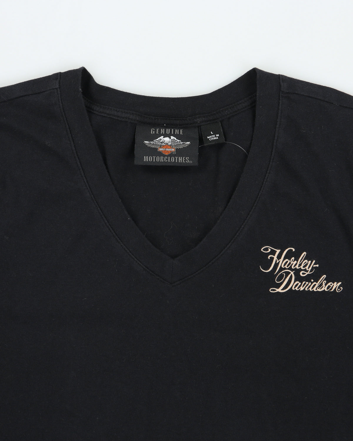 Vintage Y2K 00s Harley Davidson Skull &amp; Roses Graphic V-neck Cap Sleeve T-Shirt - L