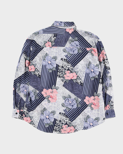 Blue And Pink Patterned Blouse - L