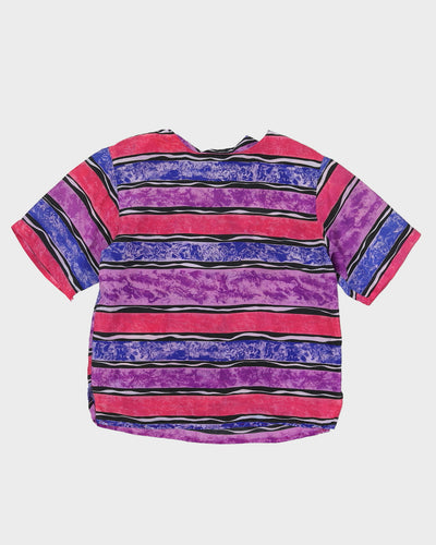 Pink And Purple Silk Short Sleeve Blouse - S
