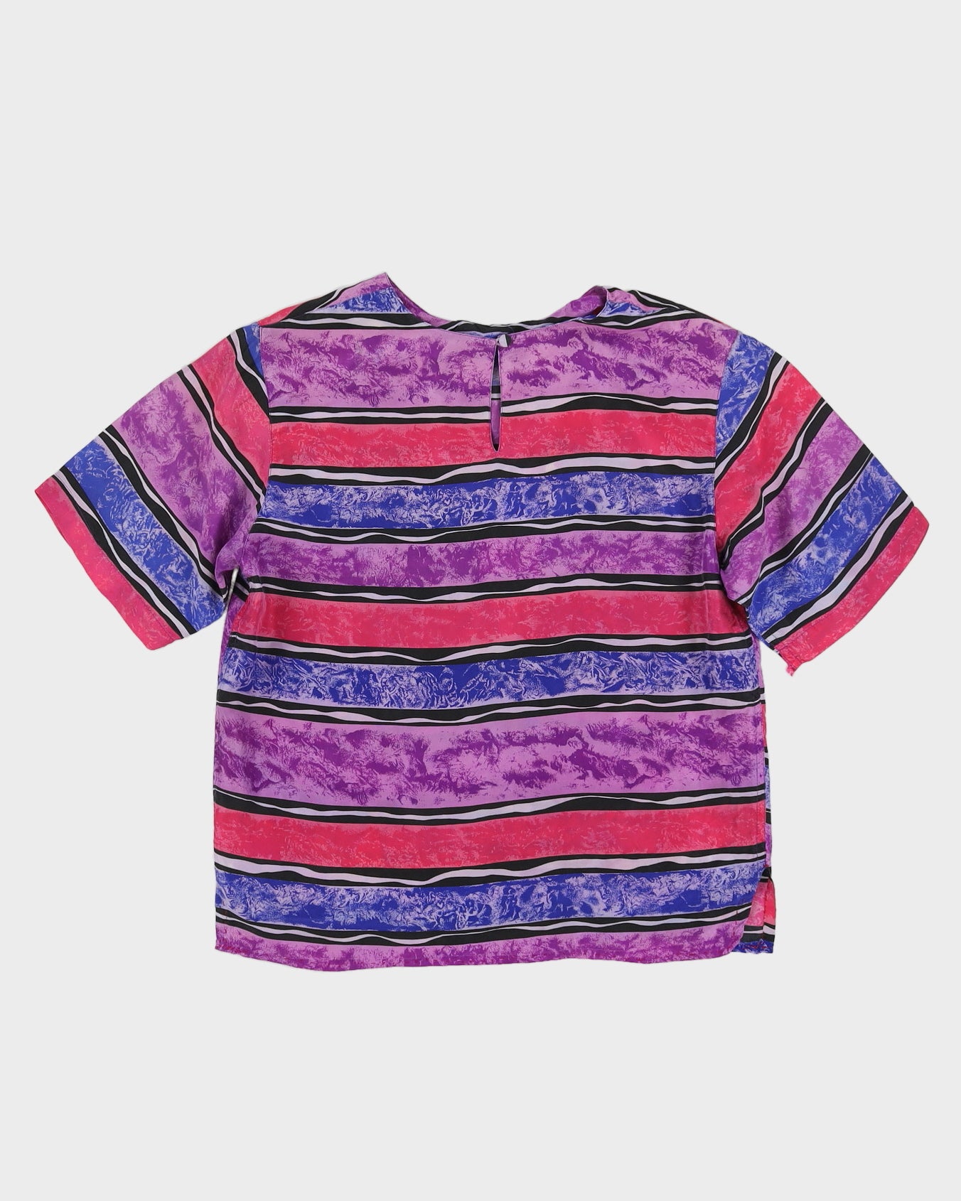 Pink And Purple Silk Short Sleeve Blouse - S