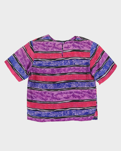 Pink And Purple Silk Short Sleeve Blouse - S