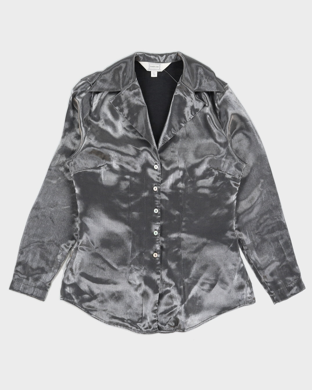 Vintage 90s Emblem Grey Shiny Blouse - M
