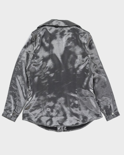 Vintage 90s Emblem Grey Shiny Blouse - M