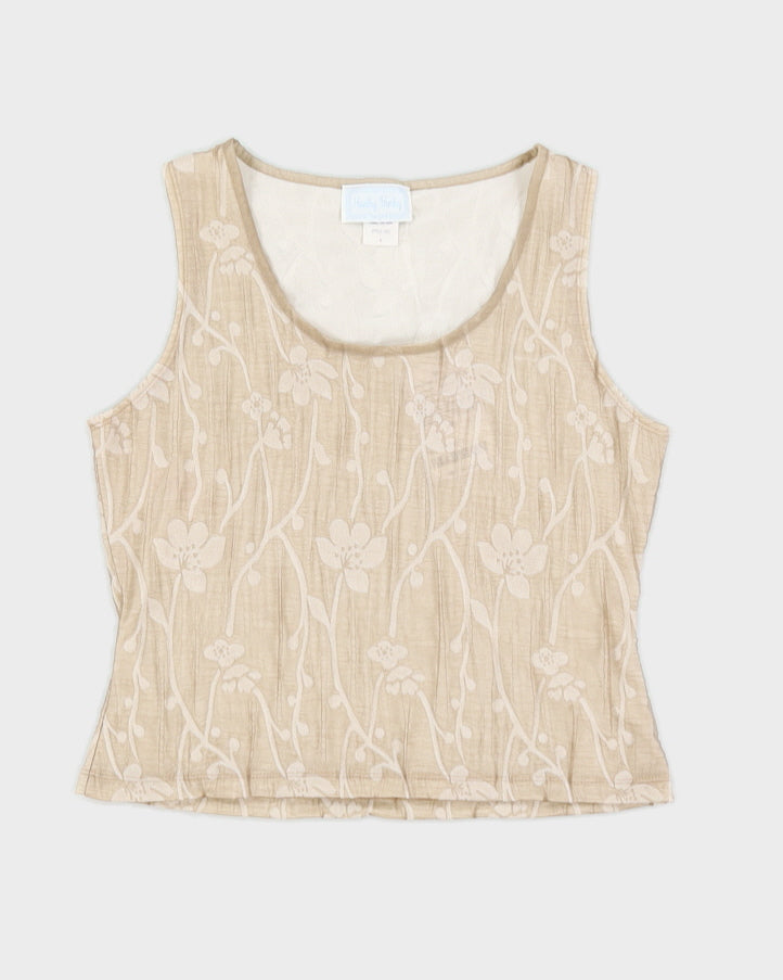 Beige Floral Elastic Sleeveless Top - S